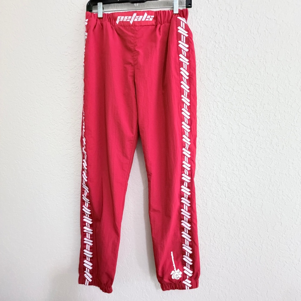 Petals & Peacocks women's Red Rose Logo Track Pants Streetwear Joggers Size S